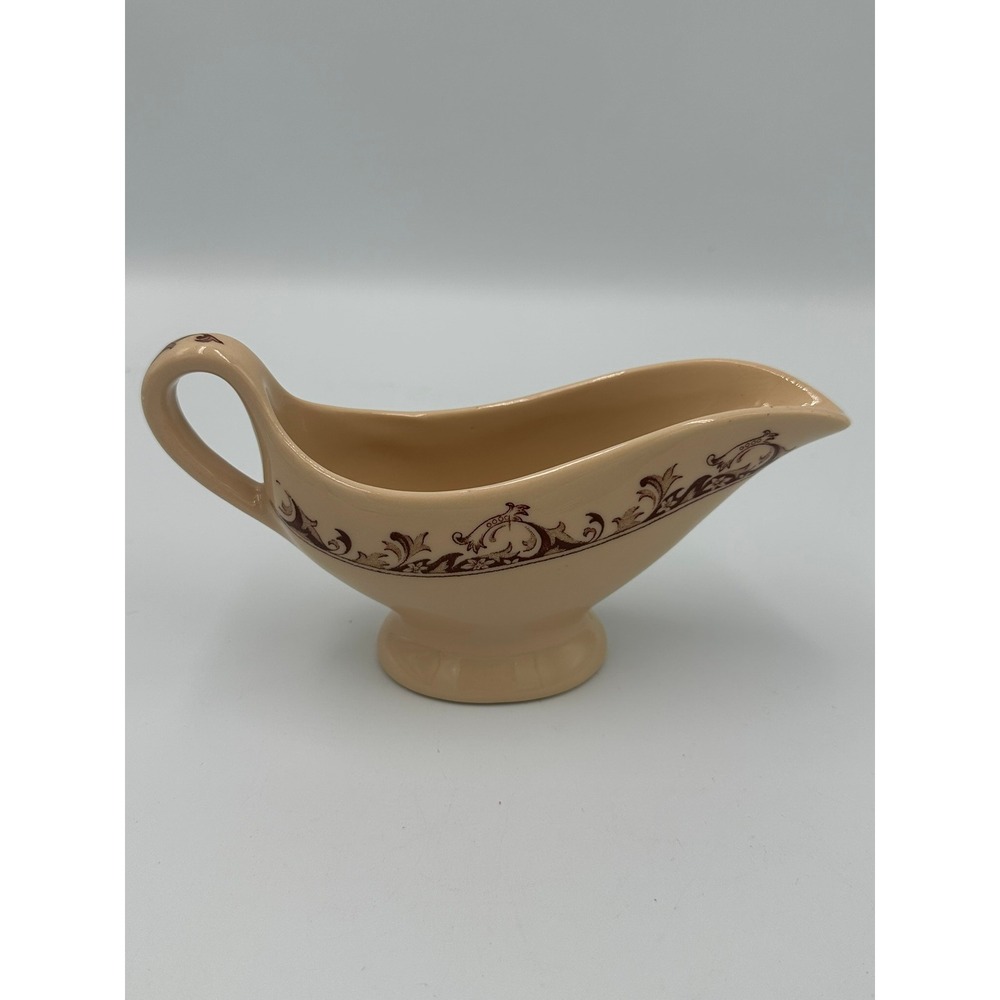 Mayer China Mayan Ware Gravy Boat Tan Brown Scroll Curtis Patented‎ Vintage 7in